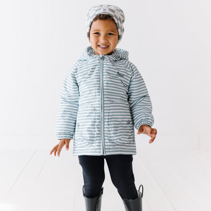 Slate Blue Stripe Puffer Jacket