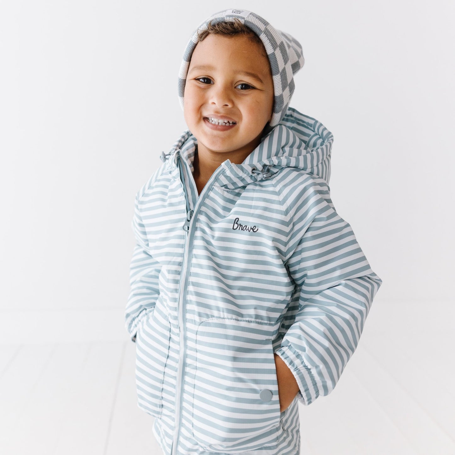 Slate Blue Stripe Puffer Jacket