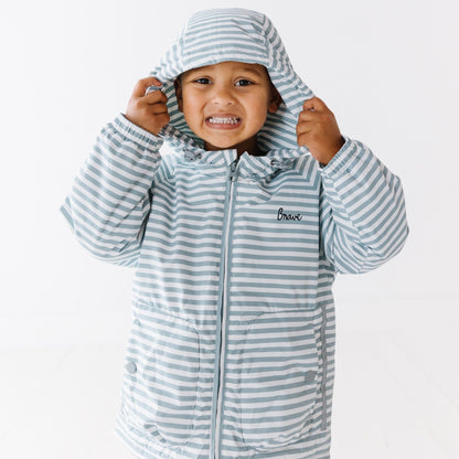 Slate Blue Stripe Puffer Jacket