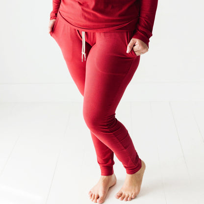 Berry Red Small Ribbed Women's Pants