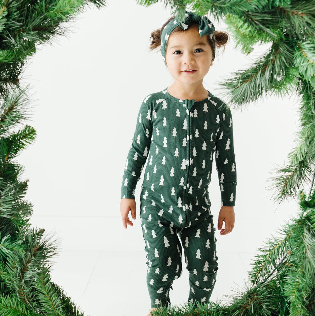 Christmas Trees Small Ribbed Zip Romper