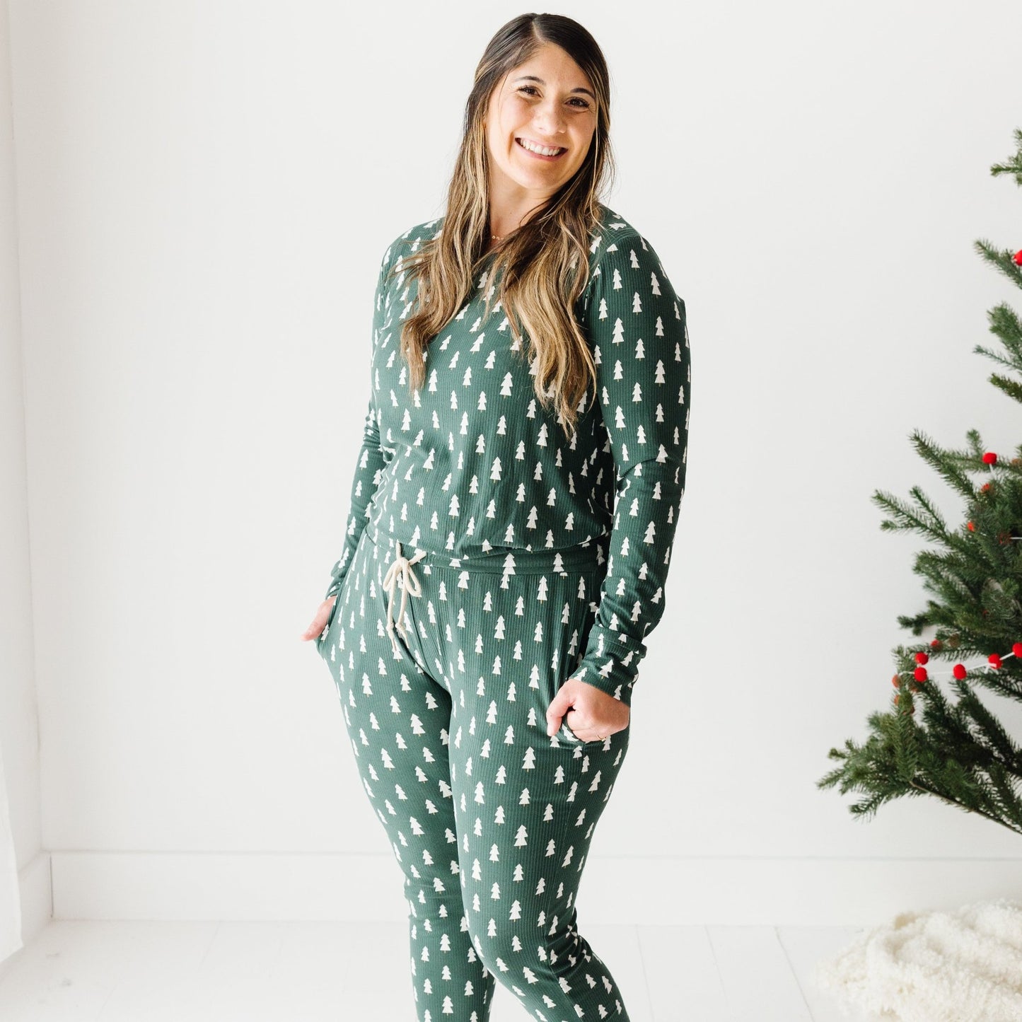 Christmas Trees Small Ribbed Women's Matching Set