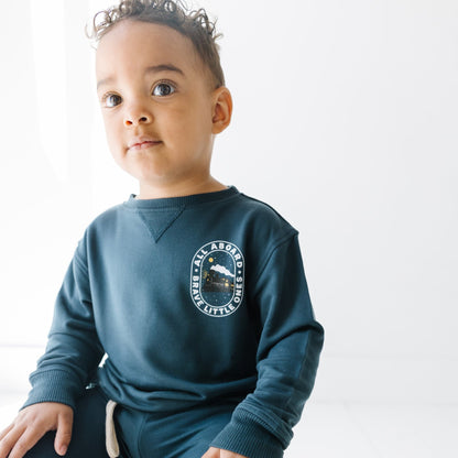 All Aboard Train Navy Bamboo French Terry Pullover & Jogger Set