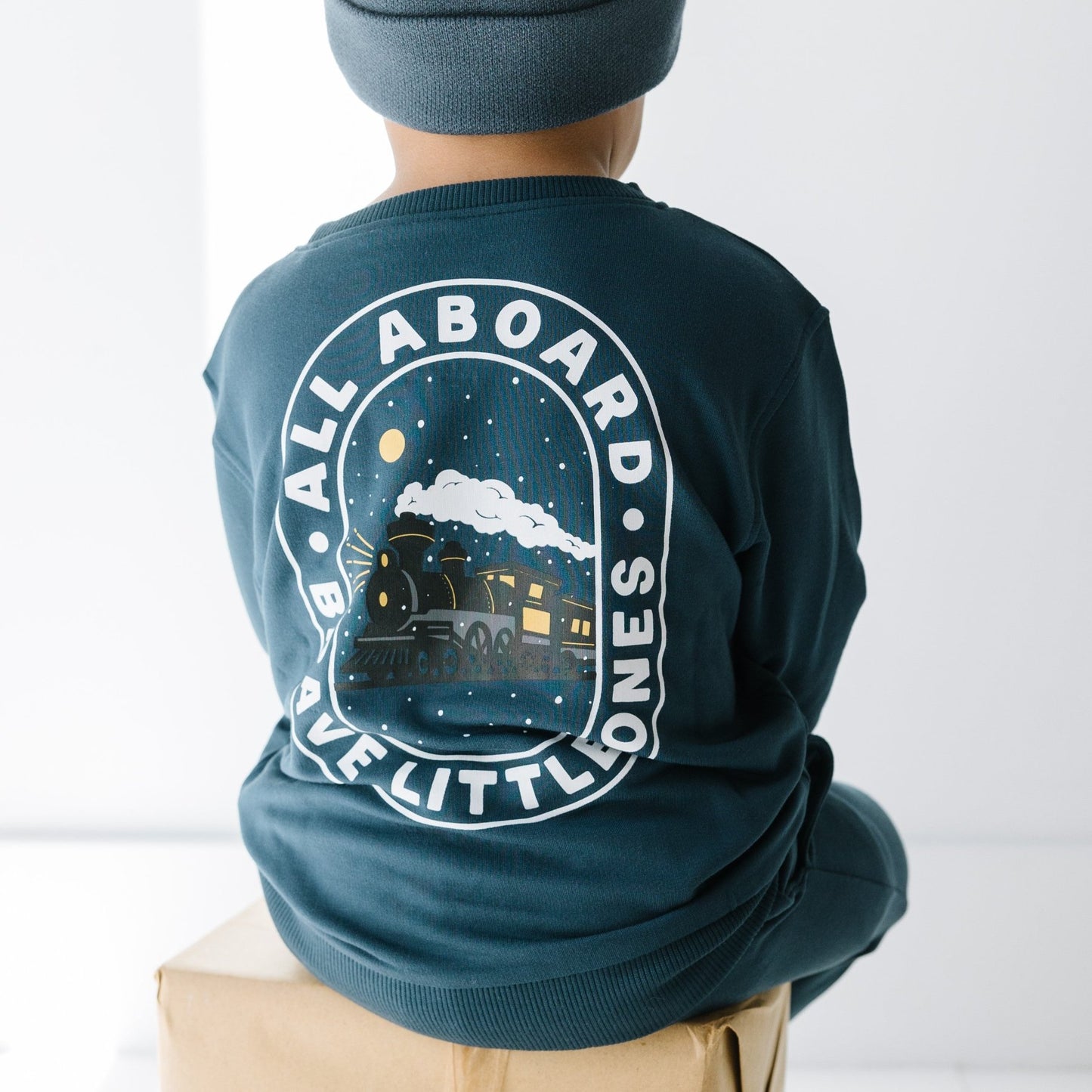 All Aboard Train Navy Bamboo French Terry Pullover