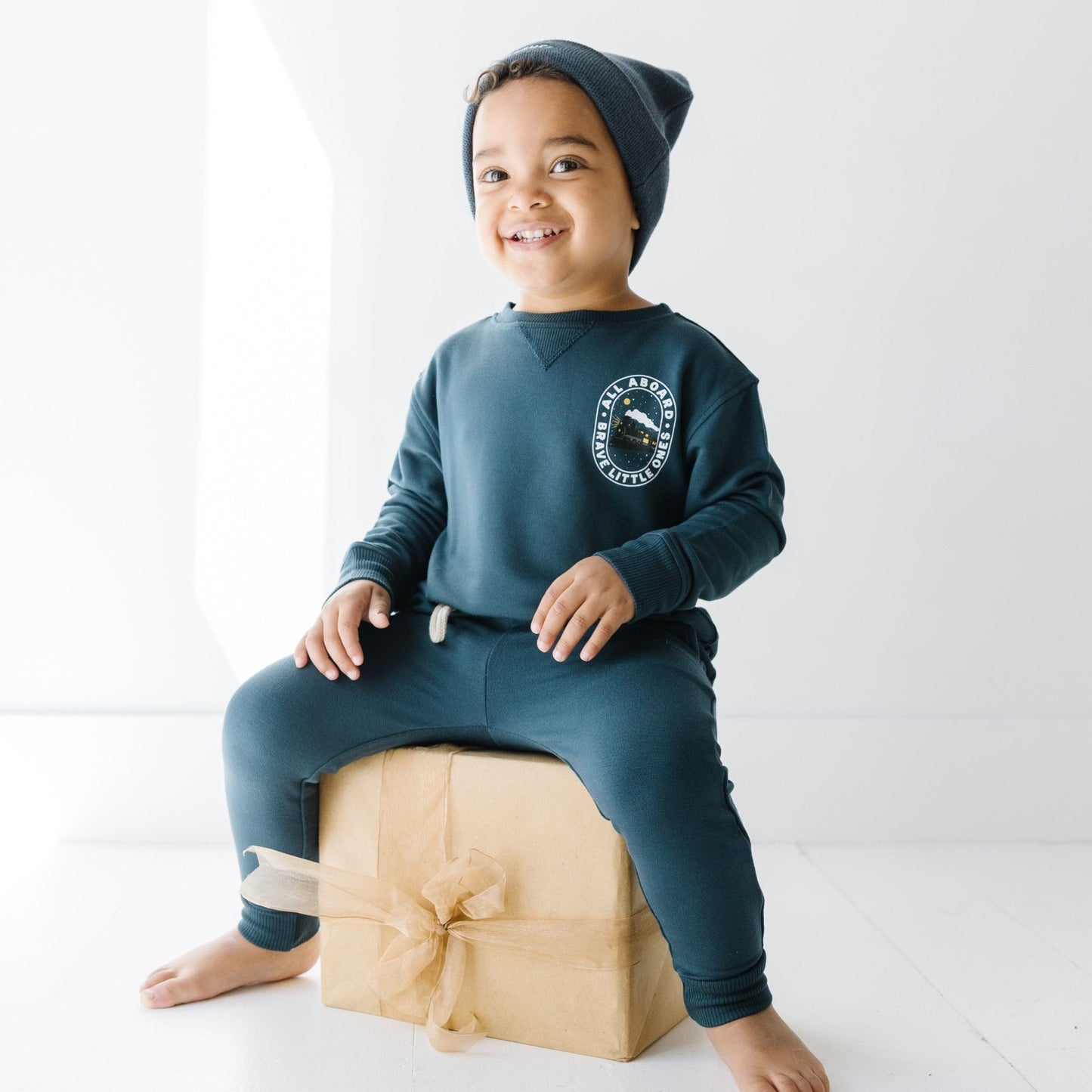 All Aboard Train Navy Bamboo French Terry Pullover