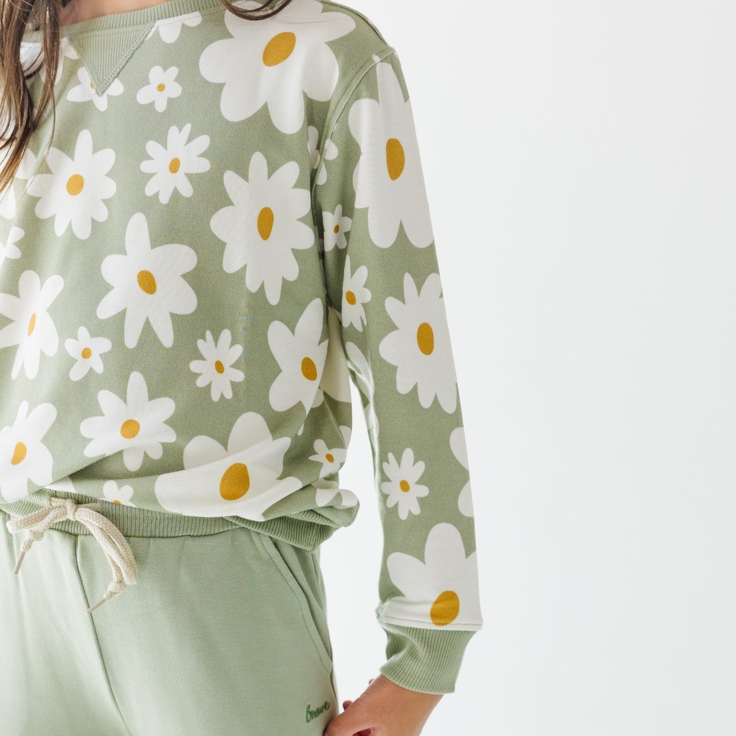 Floral Pale Sage Bamboo French Terry Pullover