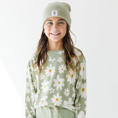 Floral Pale Sage Bamboo French Terry Pullover