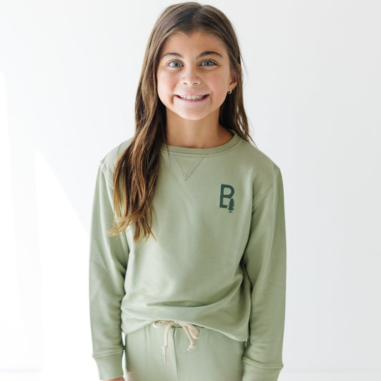 Brave With Tree Pale Sage Bamboo French Terry Pullover & Jogger Set