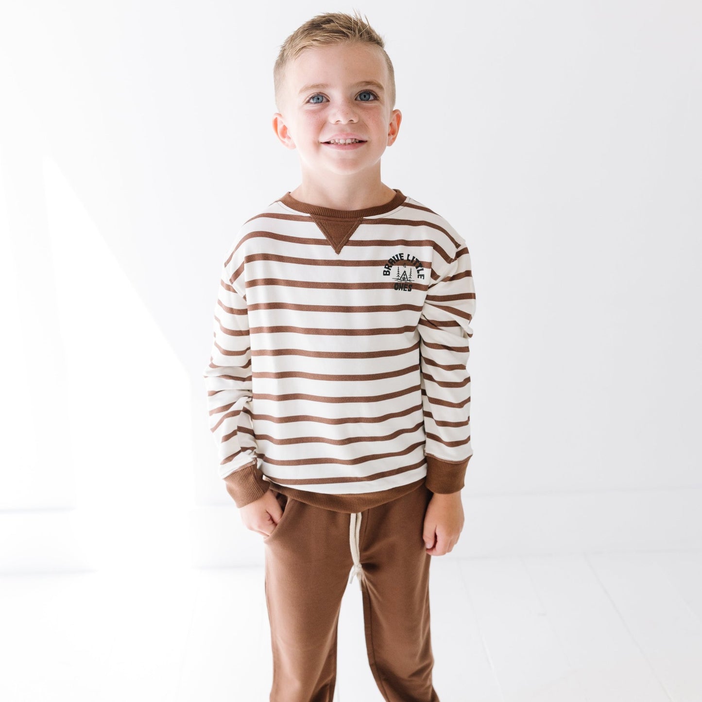 Cream and Pinecone Stripe Bamboo French Terry Pullover