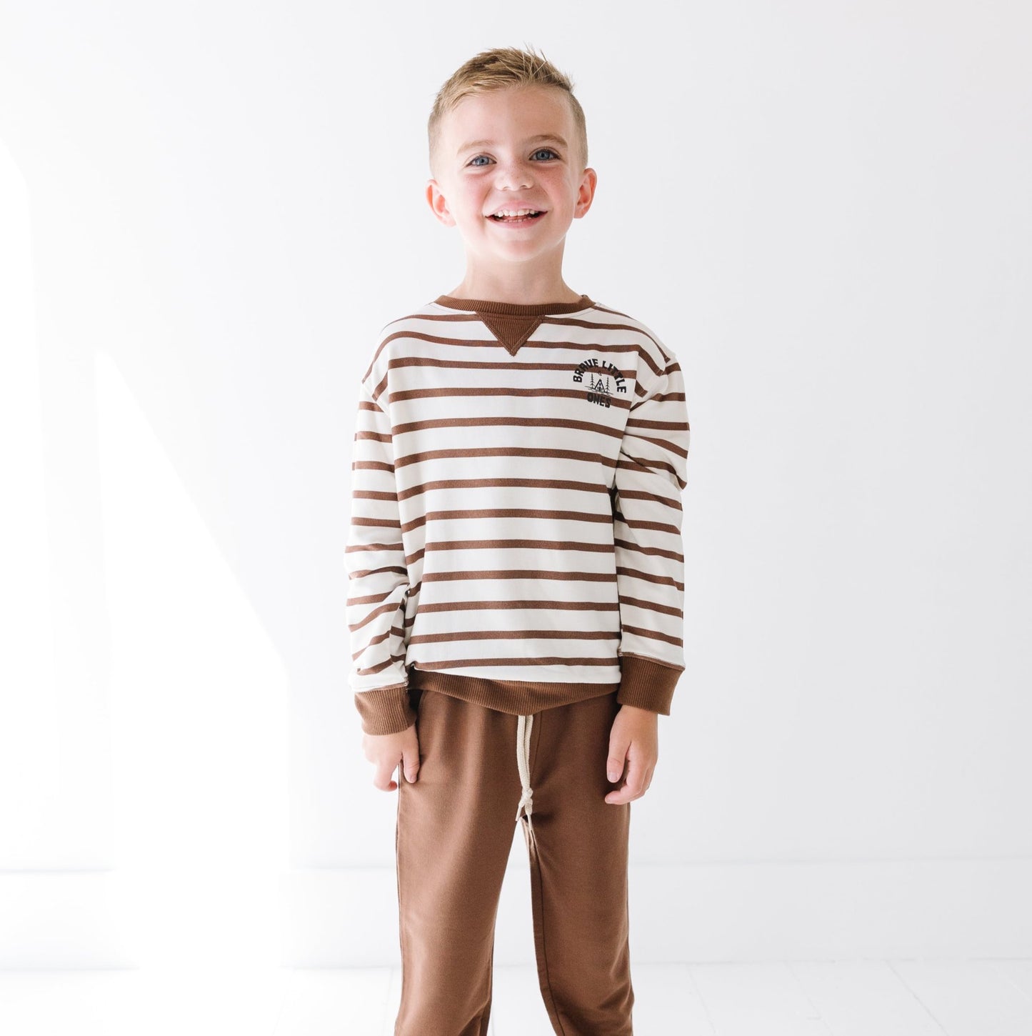 Cream and Pinecone Stripe Bamboo French Terry Pullover