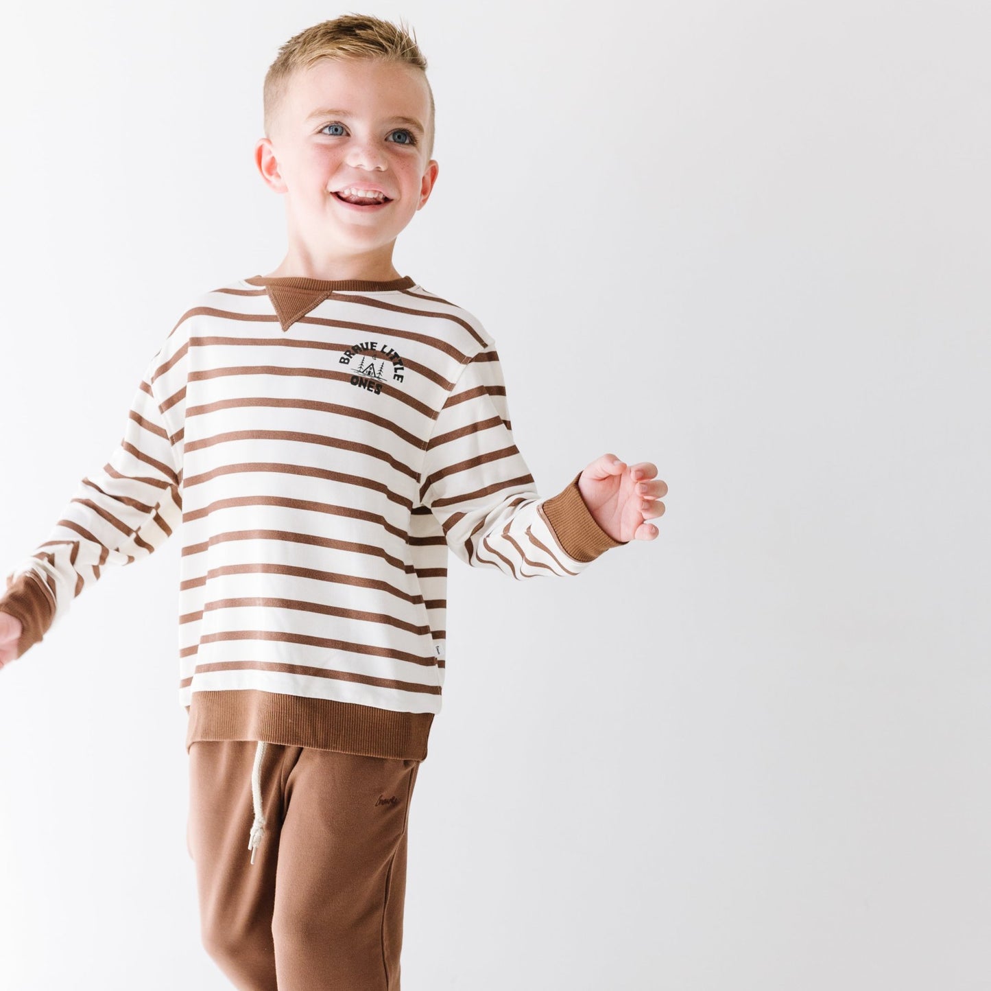 Cream and Pinecone Stripe Bamboo French Terry Pullover