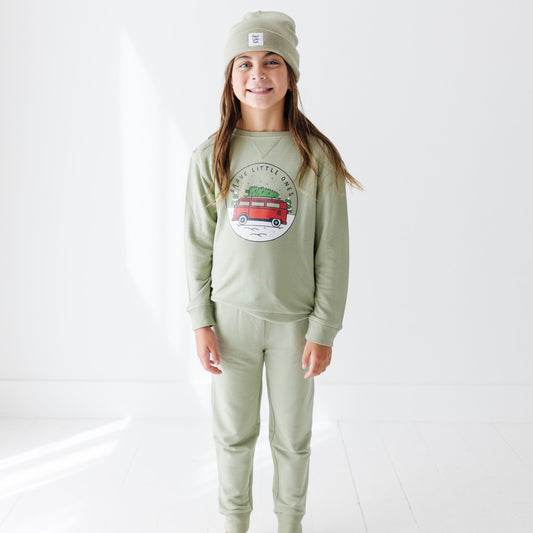 VW Bus Pale Sage Bamboo French Terry Pullover & Jogger Set