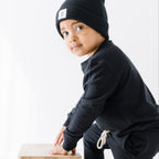 Jet Black with Brave Embroidered Bamboo French Terry Pullover