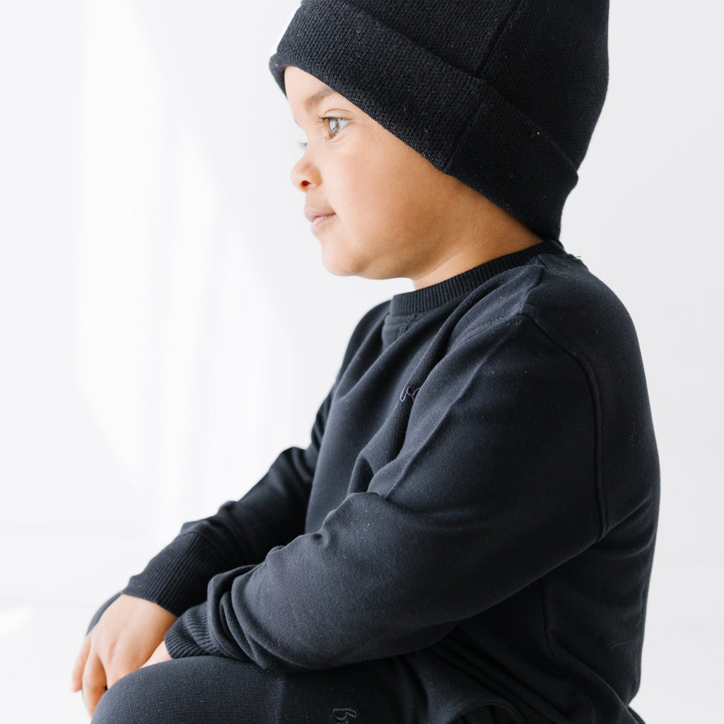 Jet Black with Brave Embroidered Bamboo French Terry Pullover