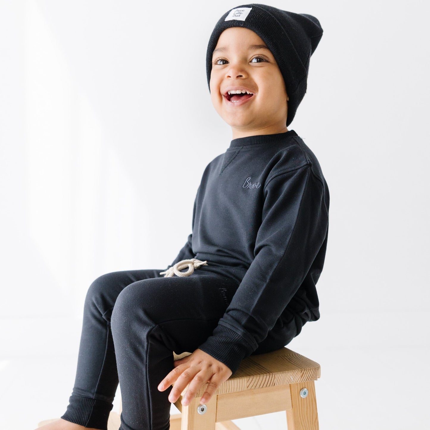 Midnight Black with Brave Embroidered Bamboo French Terry Pullover