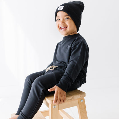 Midnight Black Bamboo Knit Beanie