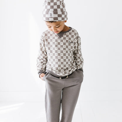 Checkered Lightning Bolt Dark Charcoal Bamboo French Terry Pullover