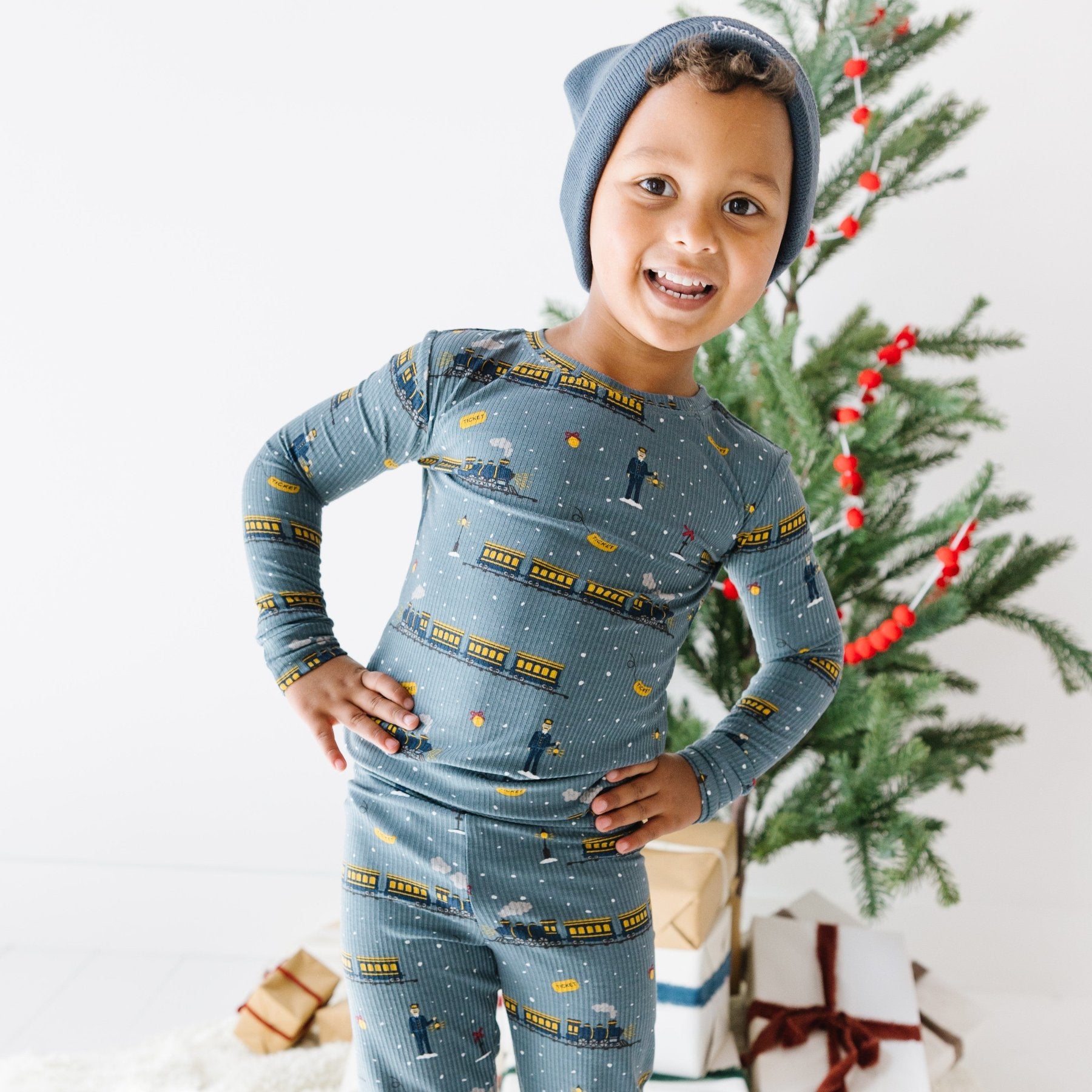 Christmas Trains Small Ribbed Two-Piece Set