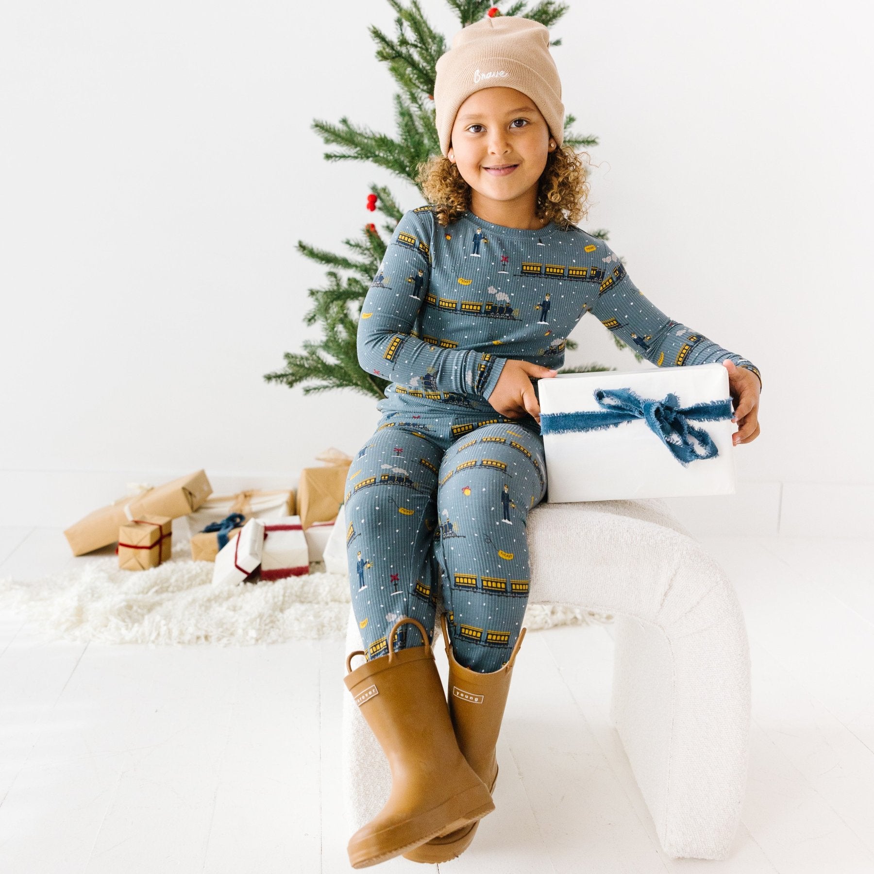 Christmas Trains Small Ribbed Two-Piece Set