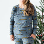 Christmas Trains Small Ribbed Women's Long Sleeve Top