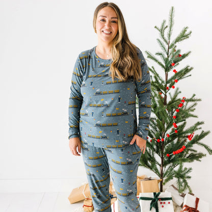 Christmas Trains Small Ribbed Women's Pants