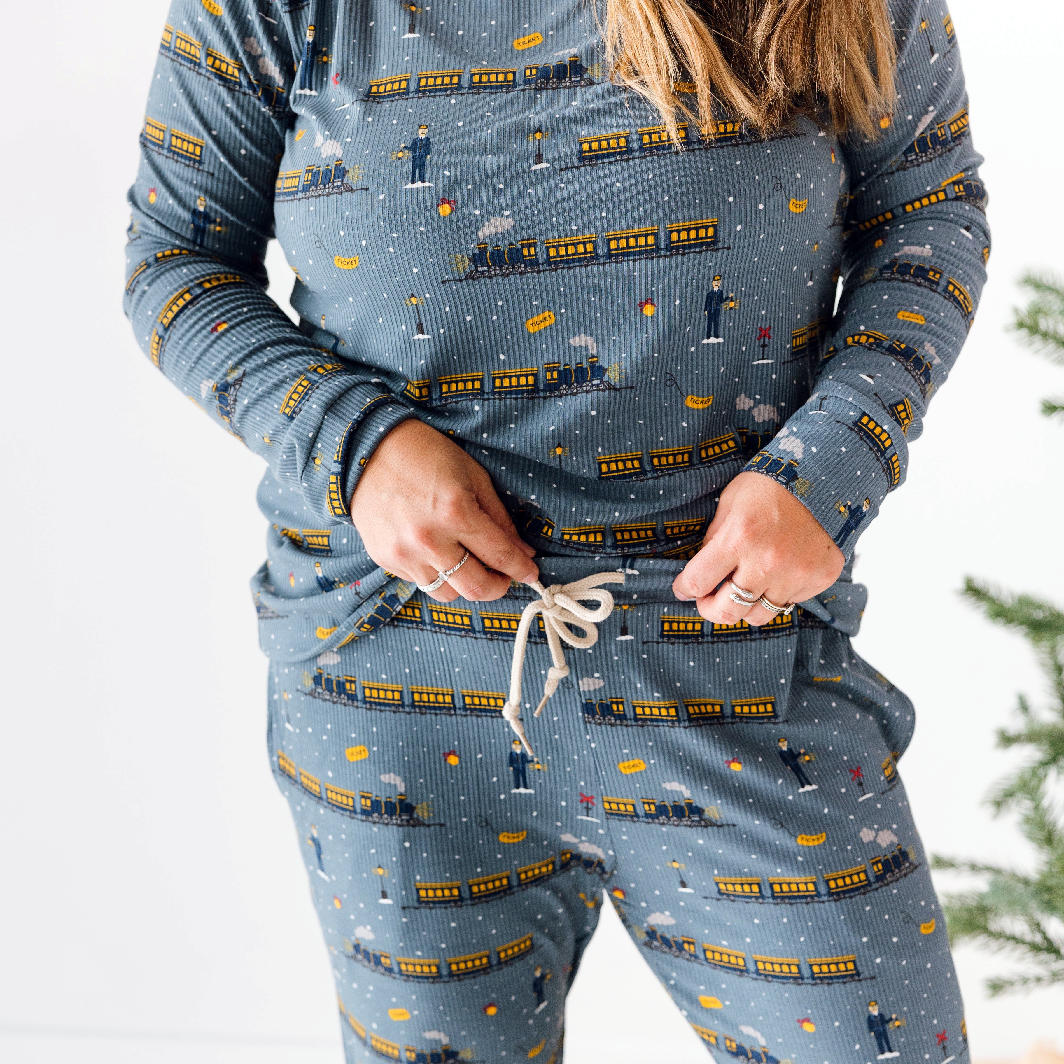Christmas Trains Small Ribbed Women's Pants