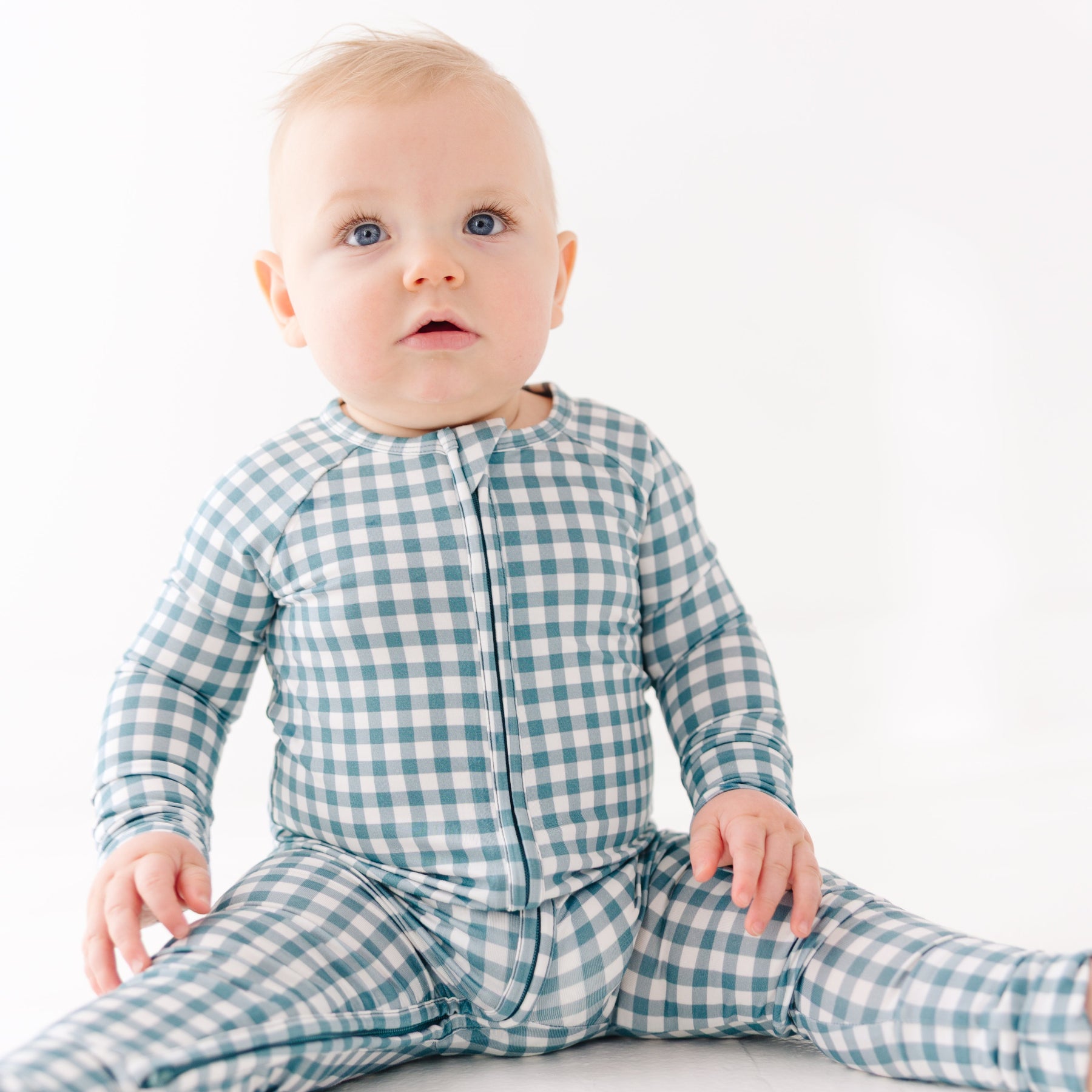 Blue Small Gingham Zip Romper