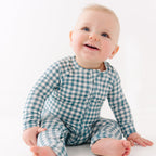 Blue Small Gingham Zip Romper