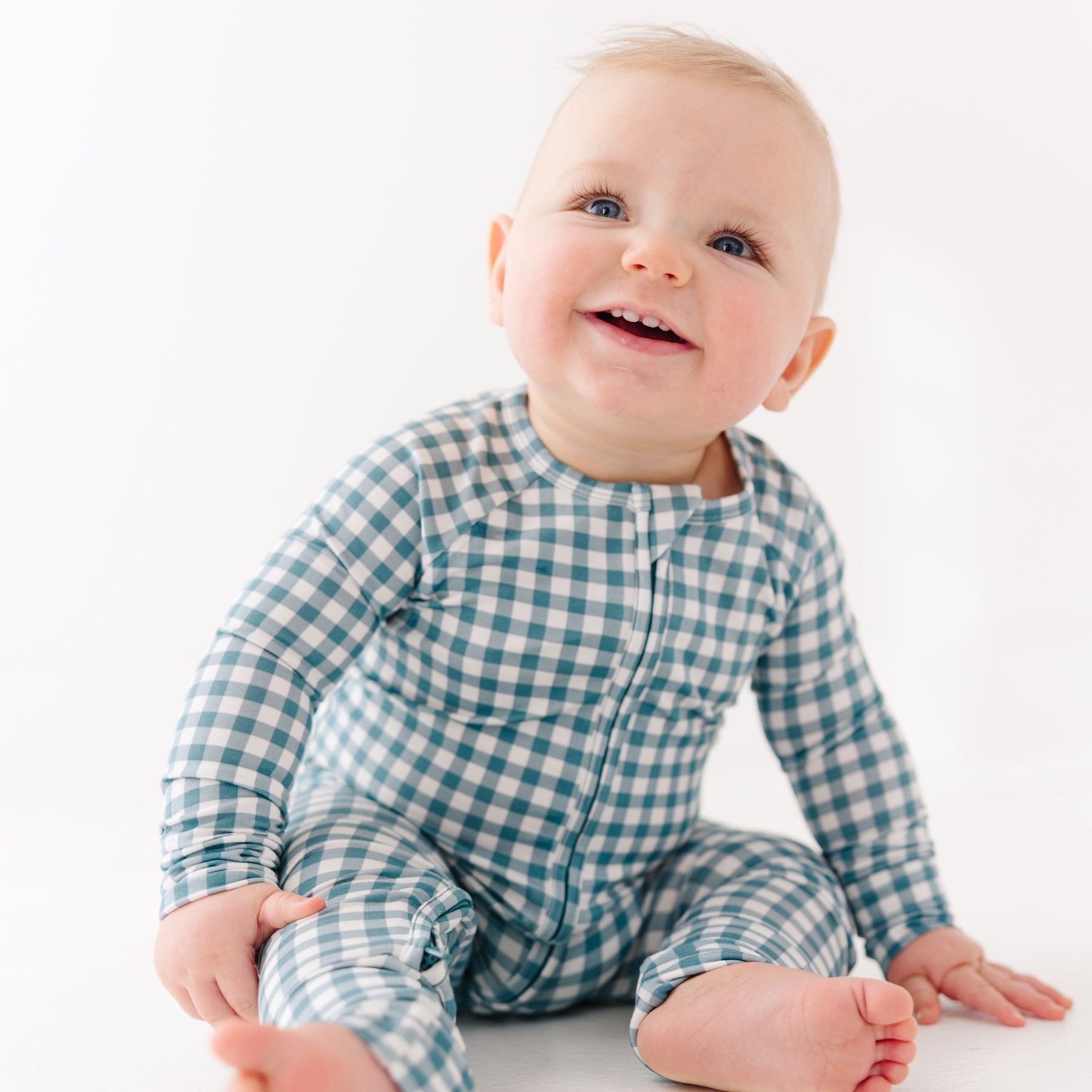 Blue Small Gingham Zip Romper
