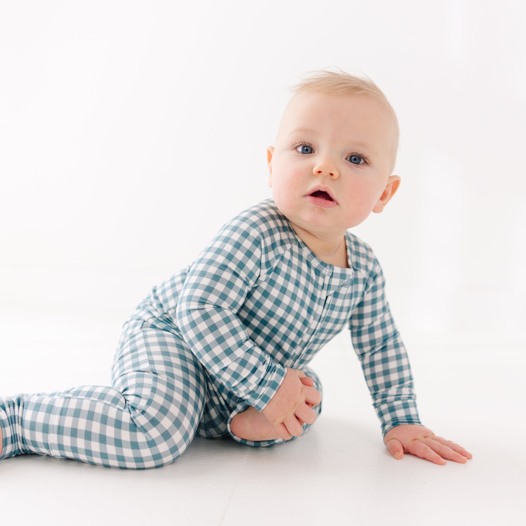 Blue Small Gingham Zip Romper