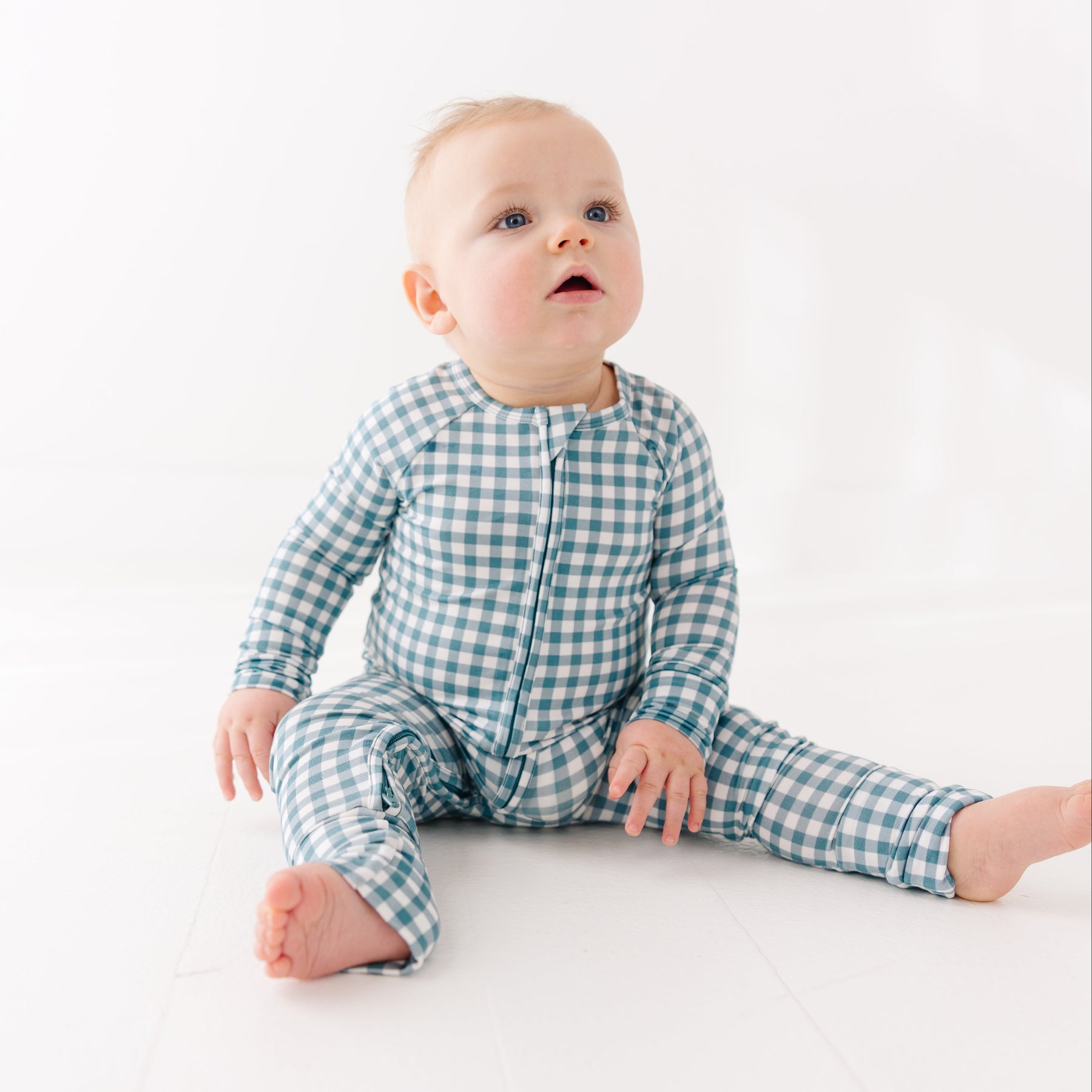 Blue Small Gingham Zip Romper