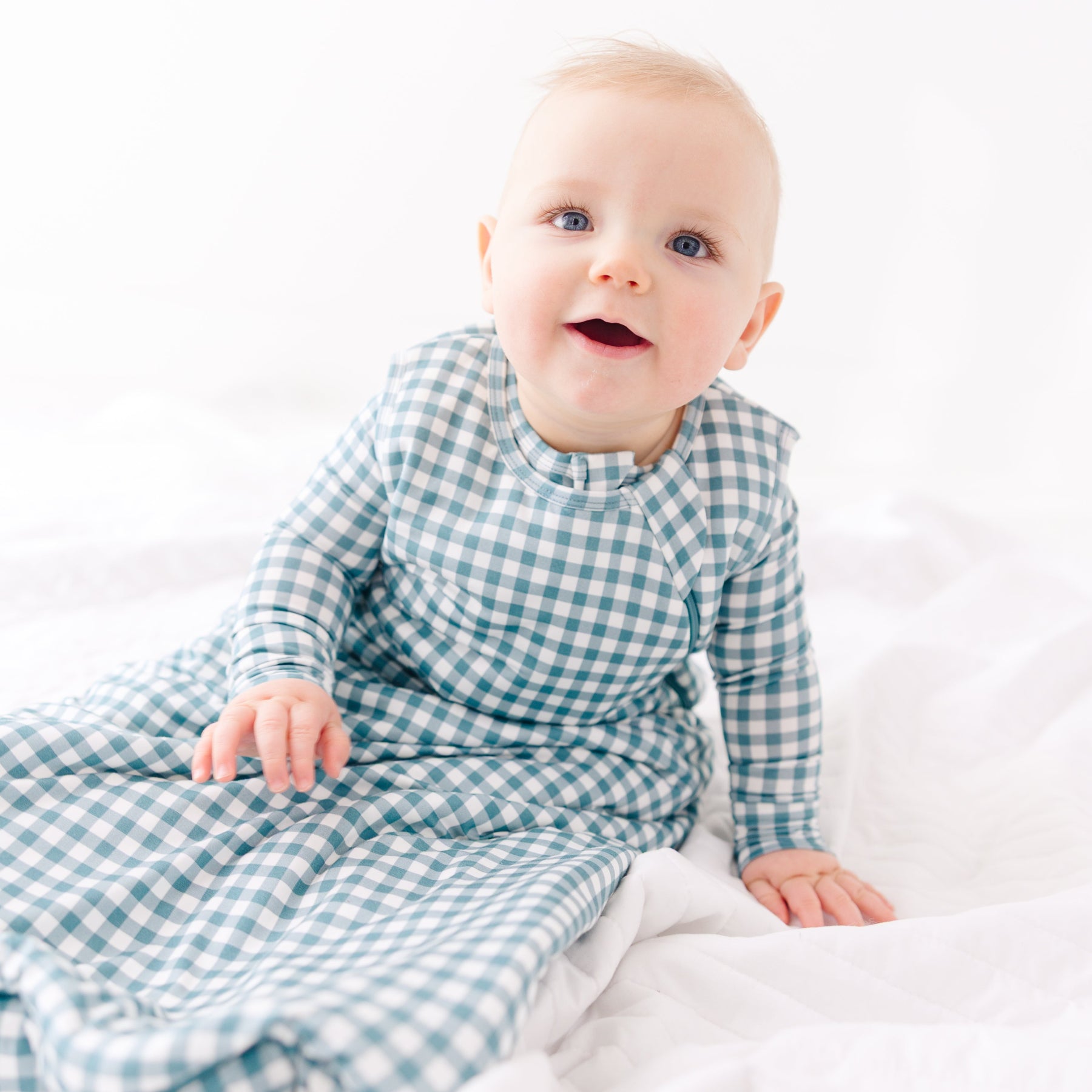 Blue Small Gingham Zip Romper