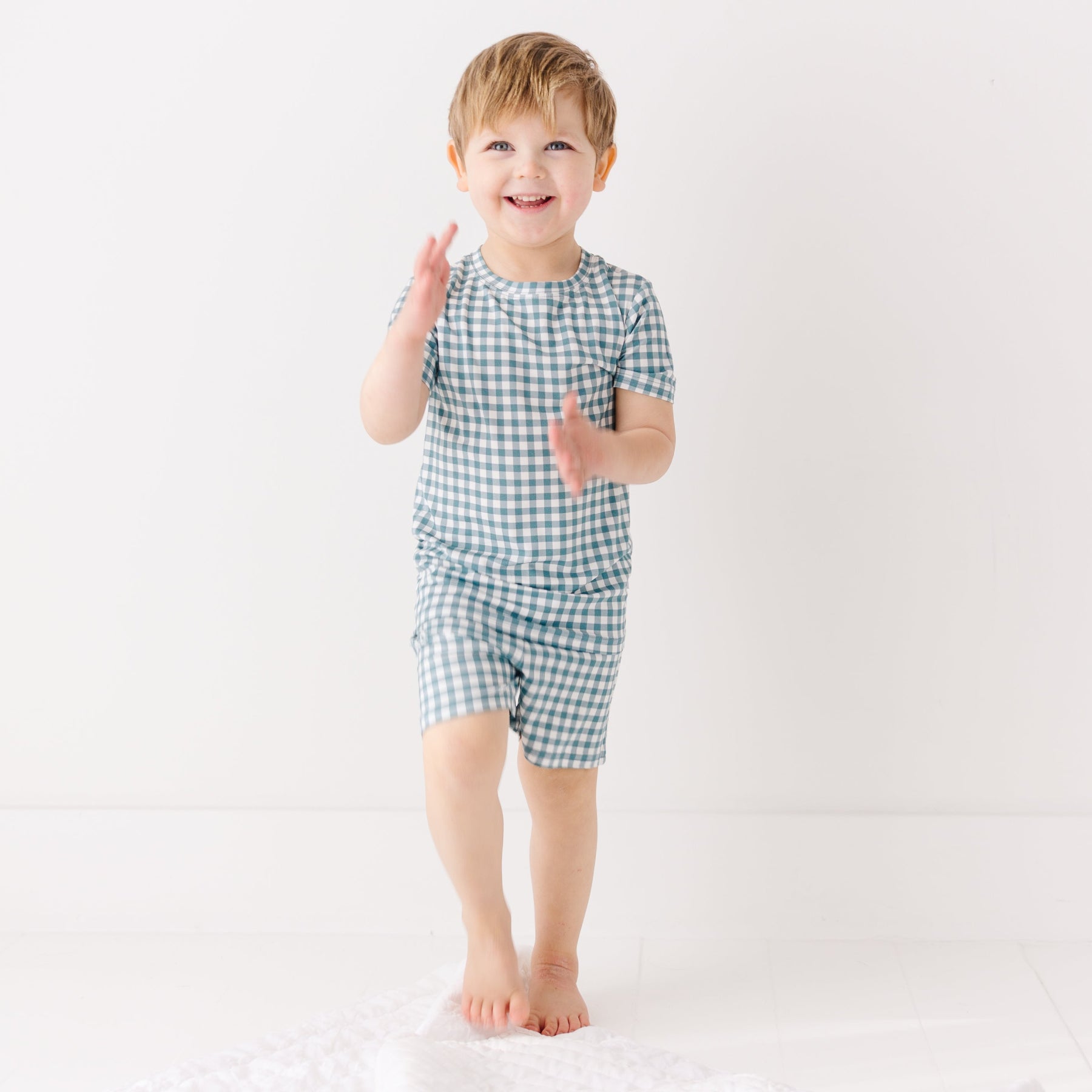 Blue Small Gingham Shorts Two-Piece Set