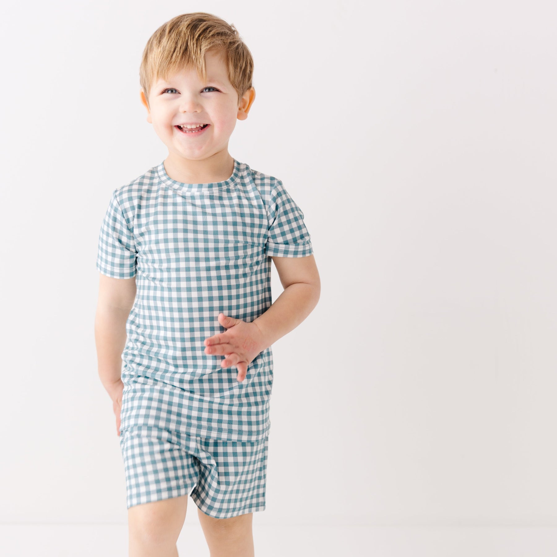 Blue Small Gingham Shorts Two-Piece Set