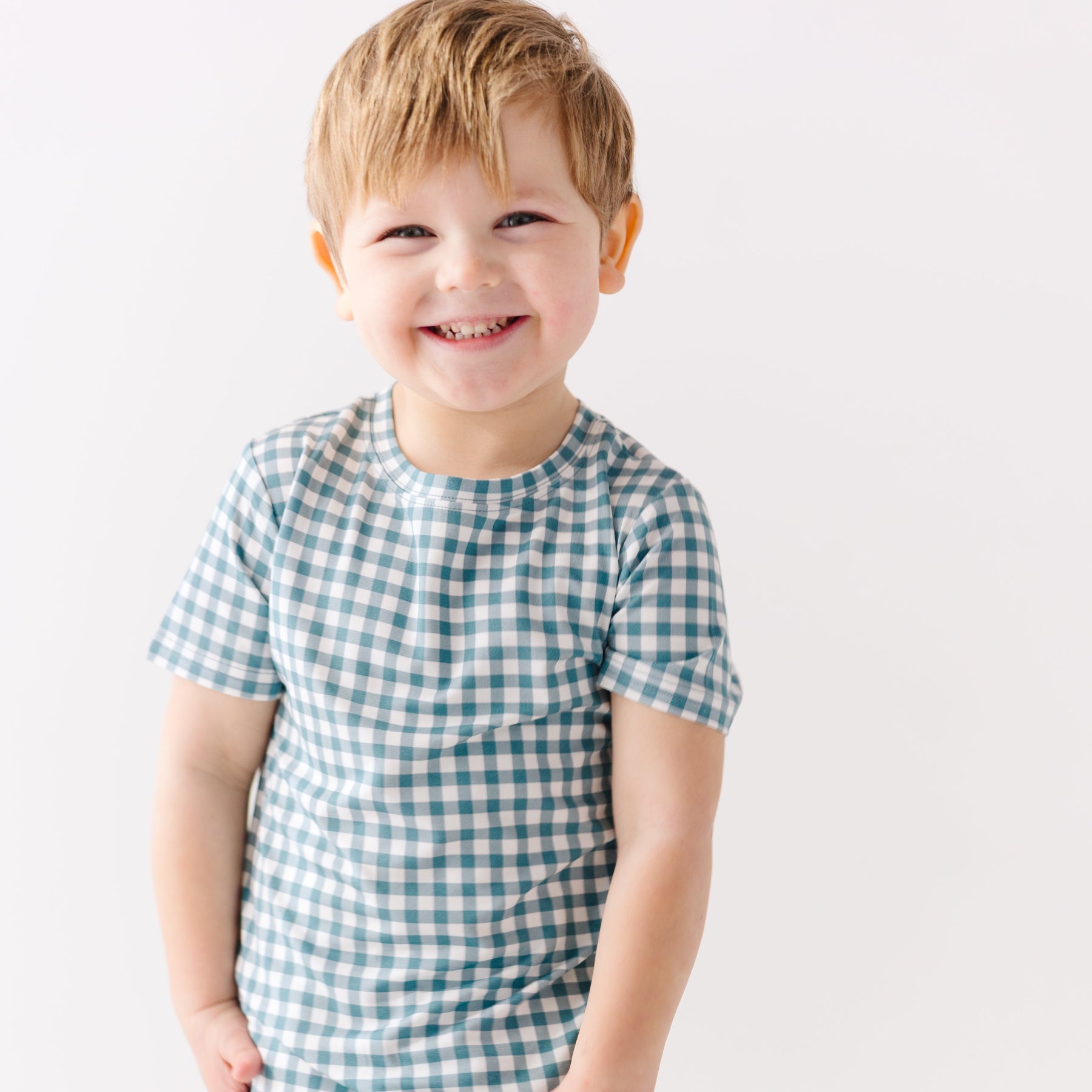 Blue Small Gingham Shorts Two-Piece Set