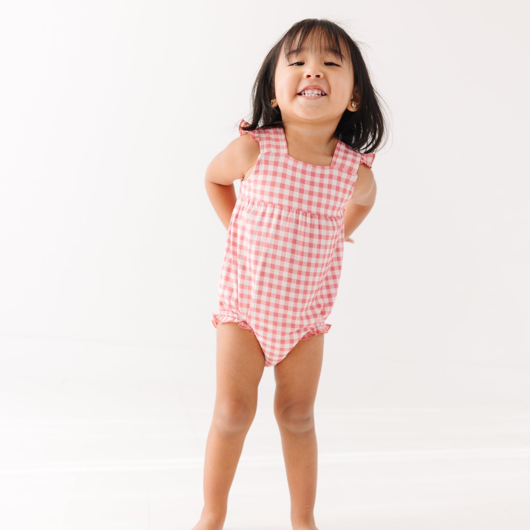 Mauve Small Gingham Flutter Sleeve Romper