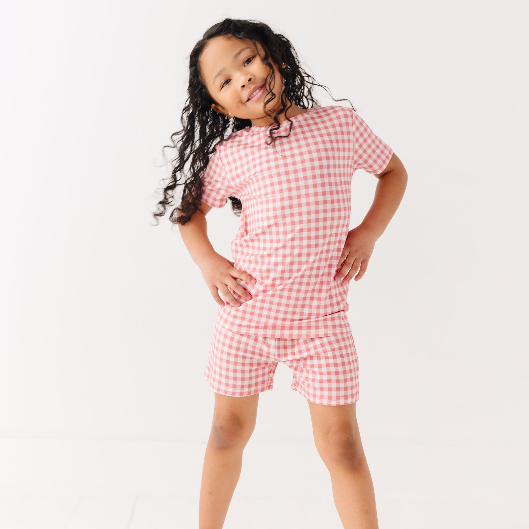 Mauve Small Gingham Shorts Two-Piece Set