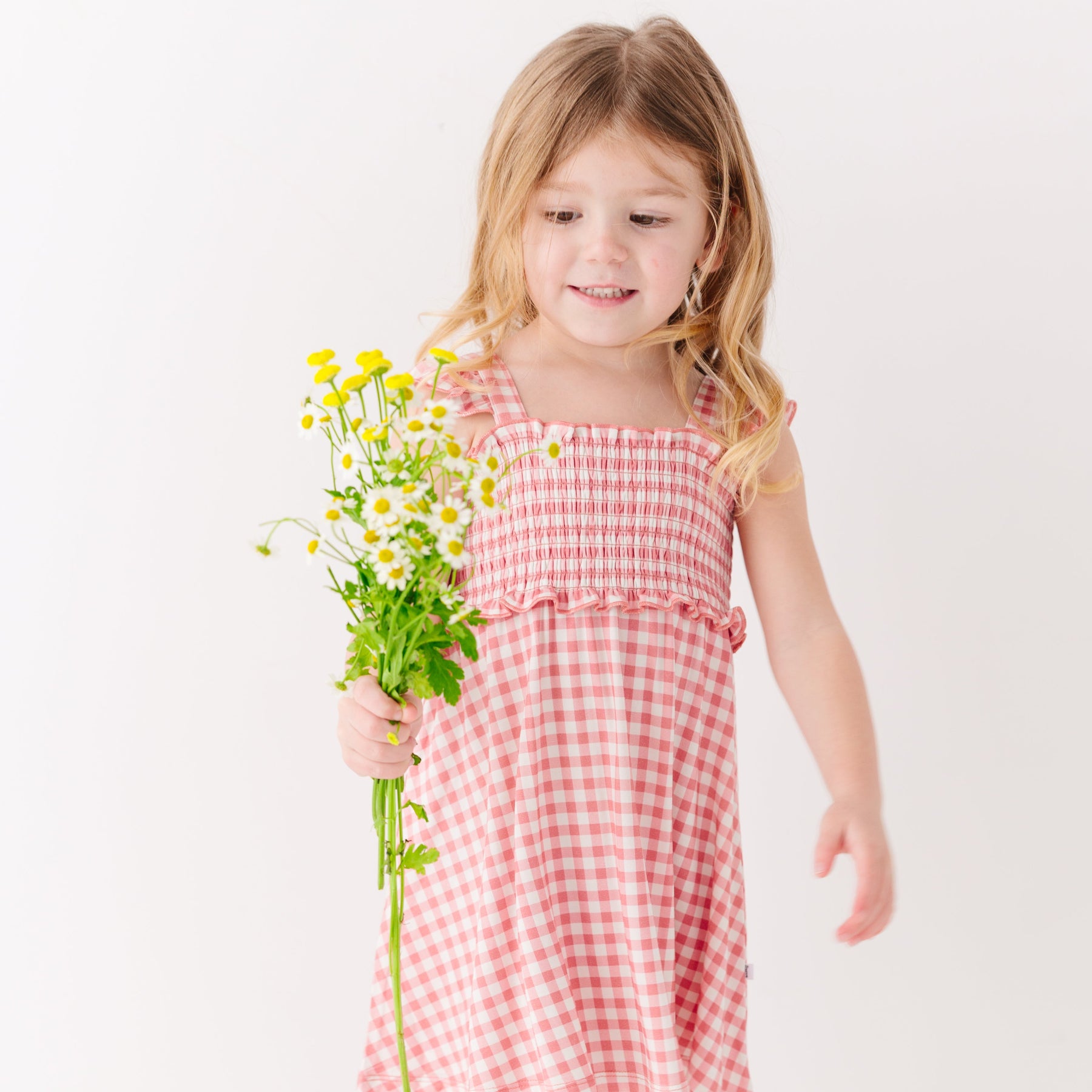 Mauve Small Gingham Flutter Sleeve Dress