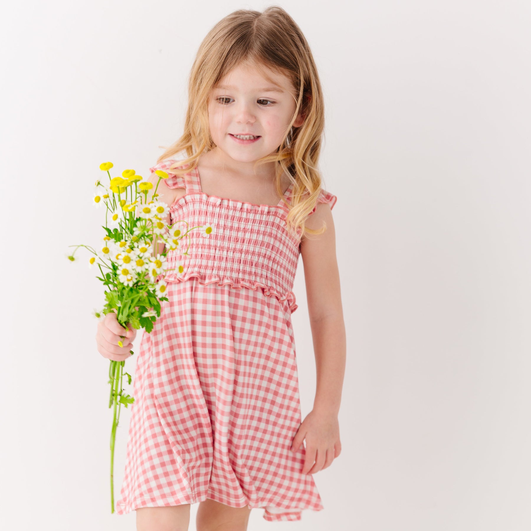 Mauve Small Gingham Flutter Sleeve Dress