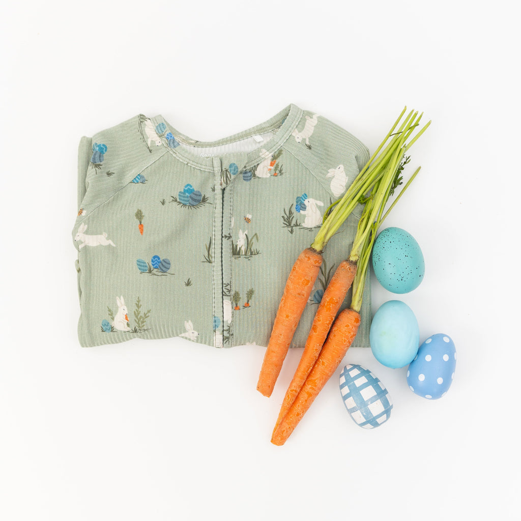 Sage Bunnies Small Ribbed Zip Romper