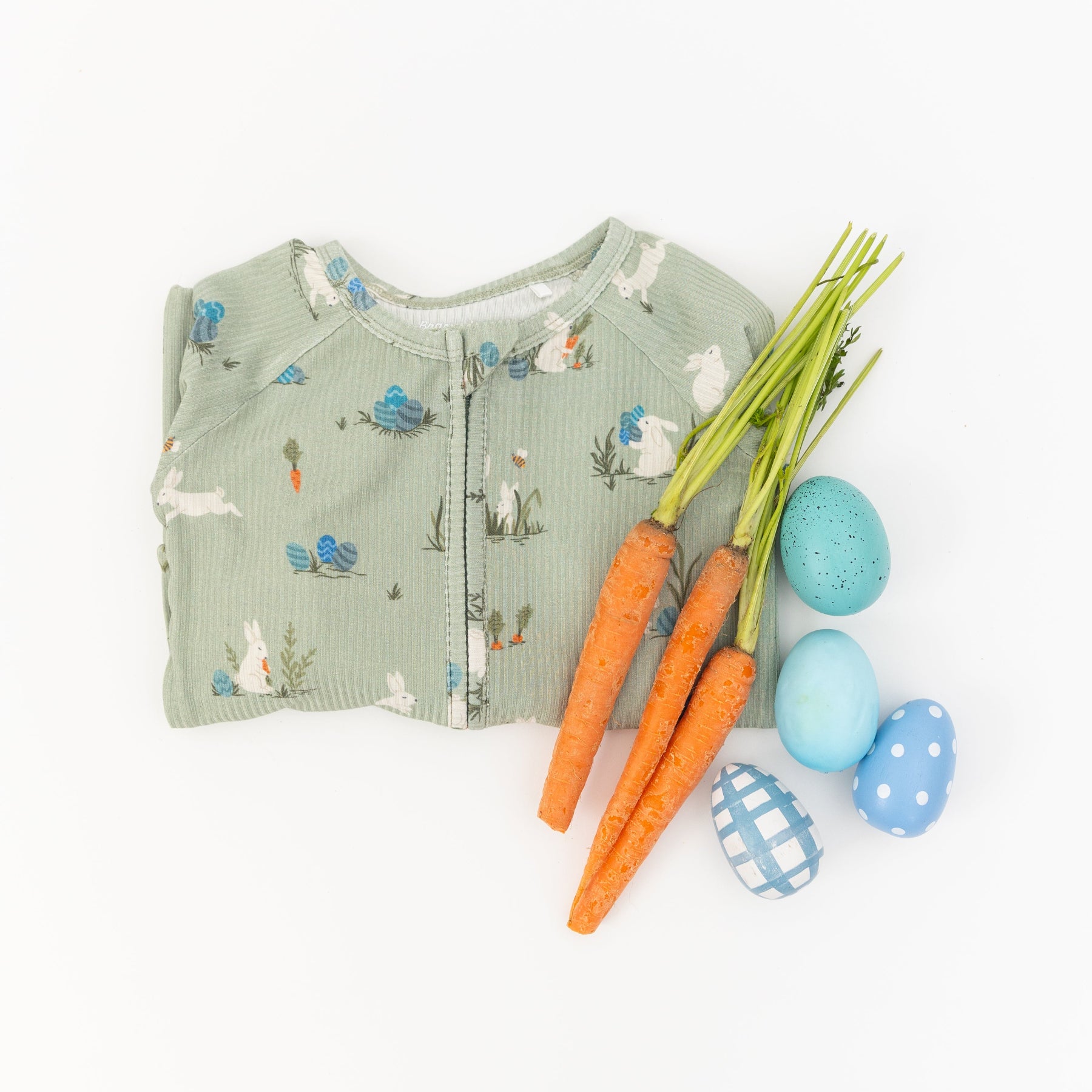 Sage Bunnies Small Ribbed Zip Romper