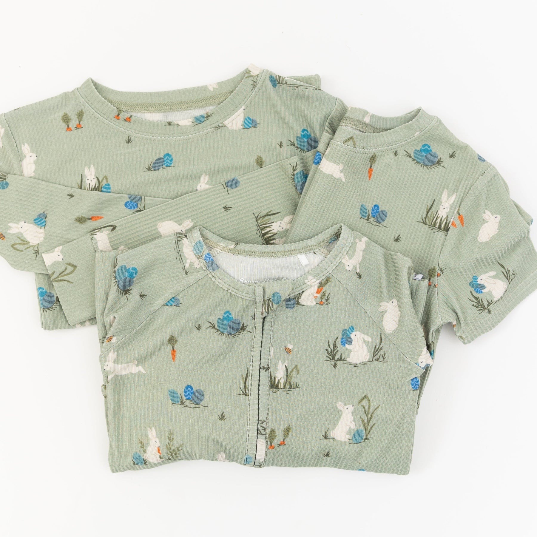 Sage Bunnies Small Ribbed Zip Romper