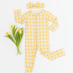 Yellow Gingham Tulip Zip Romper