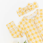 Yellow Gingham Tulip Zip Romper