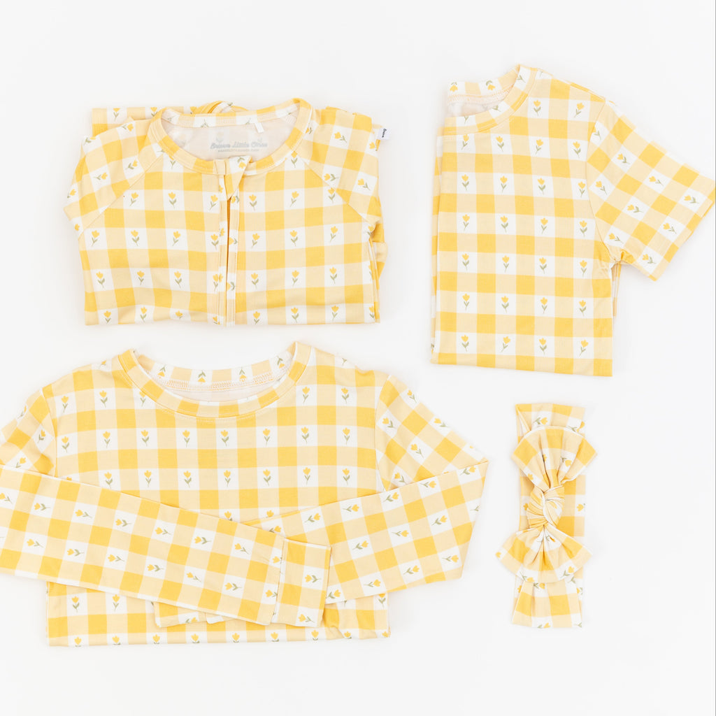 Yellow Gingham Tulip Shorts Two-Piece Set