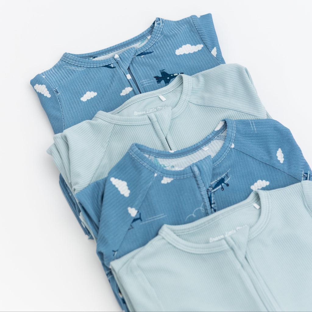 Take Flight Blue Small Ribbed Summer Zip Romper