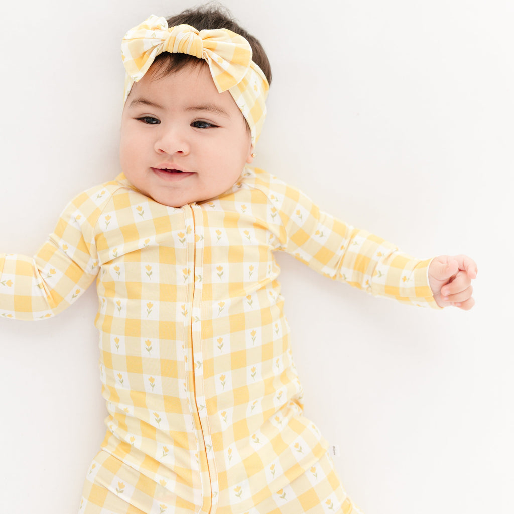 Yellow Gingham Tulip Zip Romper