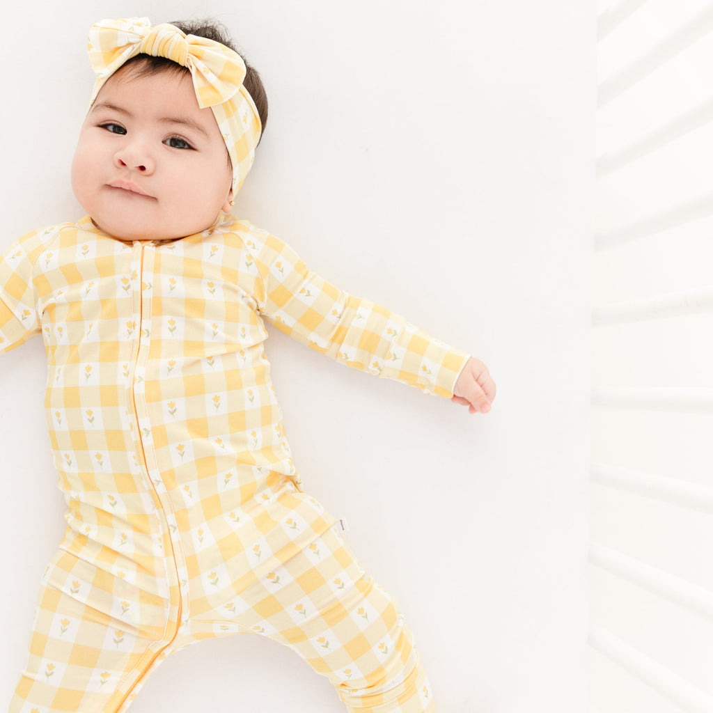 Yellow Gingham Tulip Zip Romper