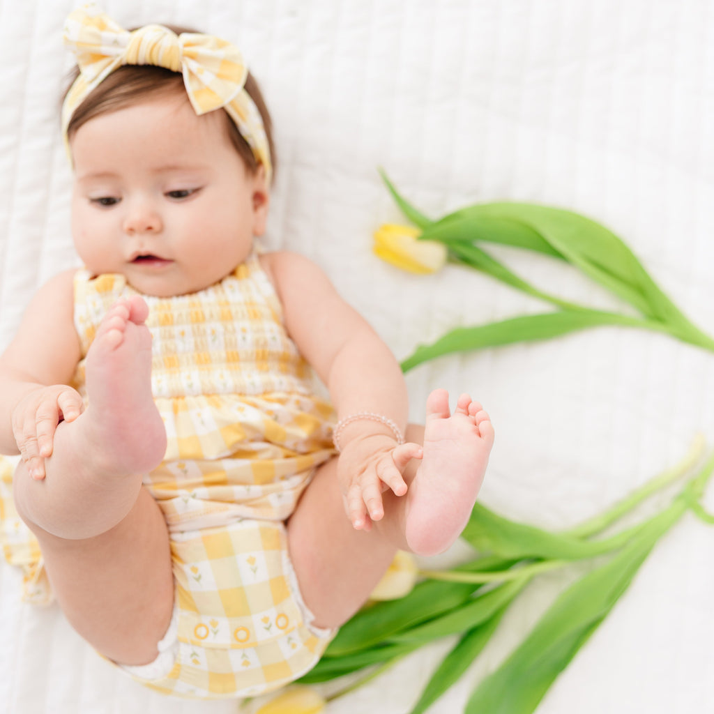 Yellow Gingham Tulip Ruffle Romper