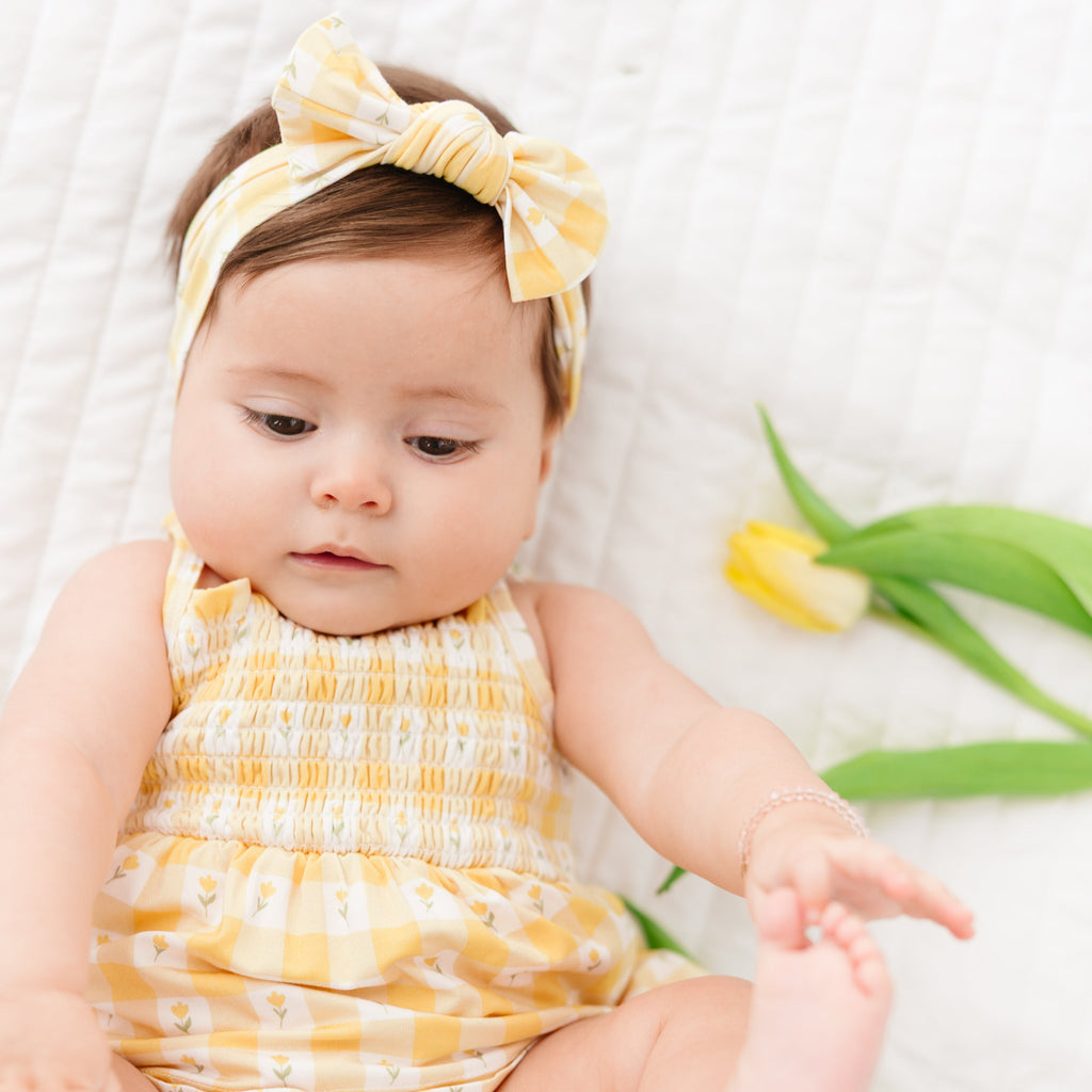 Yellow Gingham Tulip Ruffle Romper